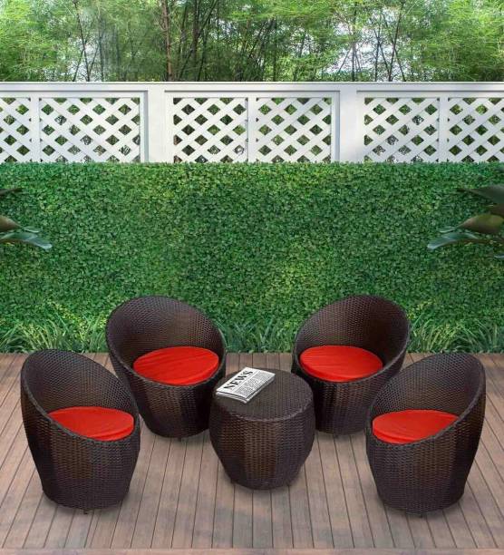SPYDER HOME DECORE Apple chair set 4+1 Brown & Red Cane Outdoor Chair