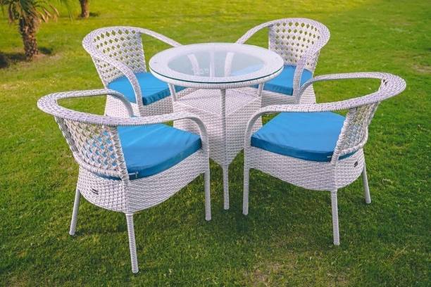 candid home Premium Designer Garden/Balcony/Terrace/Coffee/Poolside Wicker Seating Table & Metal Outdoor Chair
