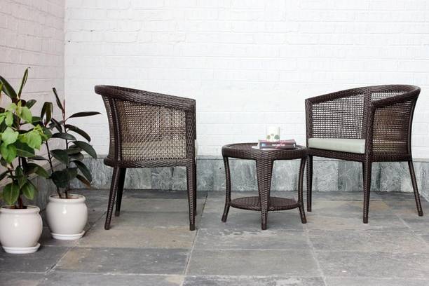 Mymigos 3 Piece Outdoor Furniture, 2 Seat Sofa Set, and 1 Table Glass Topped Table Fabric 2 Seater  Sofa