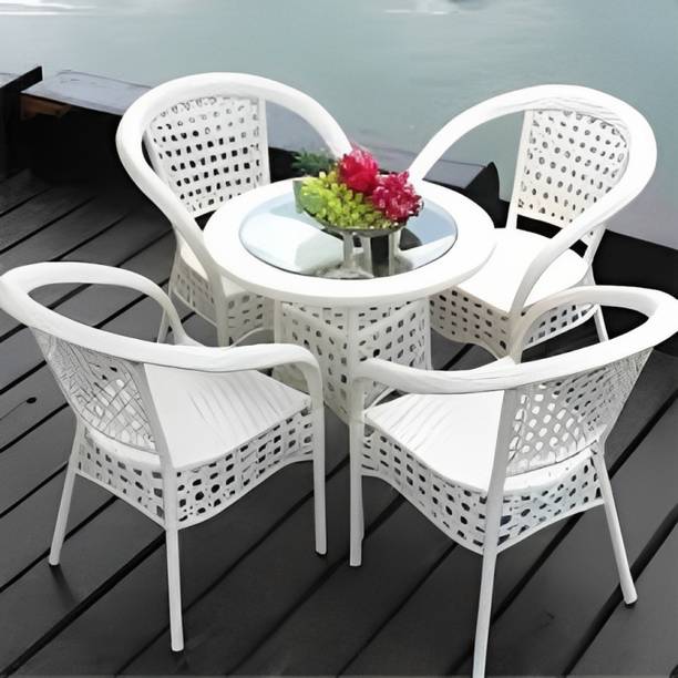 candid home Premium Designer Garden/Balcony/Terrace/Coffee/Poolside Wicker Seating Table & Metal Outdoor Chair