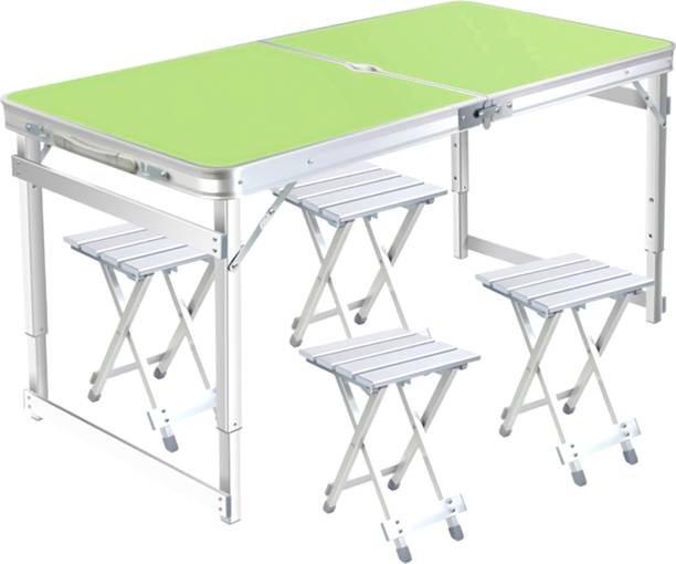 Livzing Multipurpose Adjustable Height Folding Camping Table with 4 Chairs Portable Aluminium Set for Picnic Hiking With Umbrella Hole Metal Outdoor Table