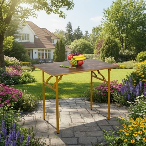 SHREE HARI QUALITY FIRST Multi-Purpose Foldable & Portable Wooden Laptop Table with Metallic Golden Leg Solid Wood Outdoor Table