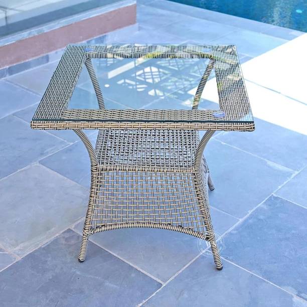 Wooden Street Vatican Wicker Outdoor Garden Table Large, (30 L x 30 W x 27 H Inches) Metal Outdoor Table