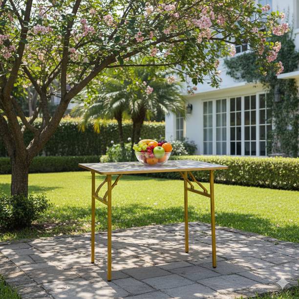 WIFTY Multi-Purpose Portable & Foldable Wooden Computer Table with Metallic Golden Leg Solid Wood Outdoor Table