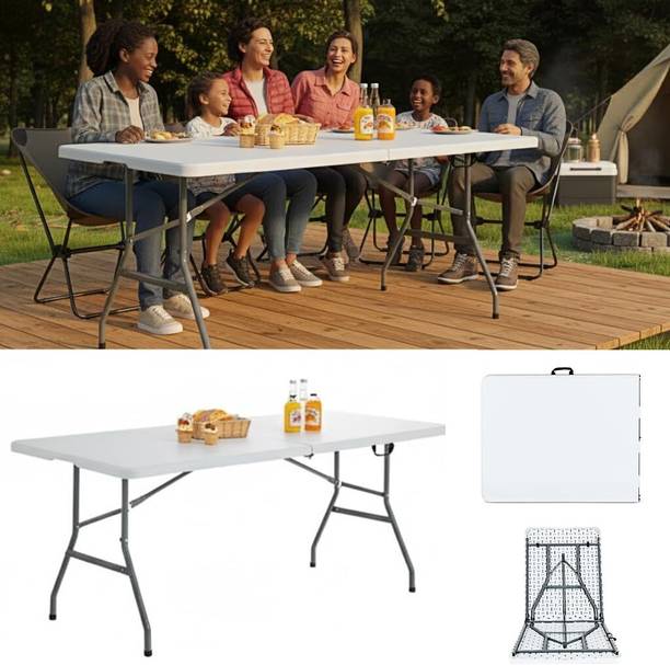 metreno 5ft Height Adjustable Plastic Folding Picnic Table with Metal Frame Dining Table Plastic 6 Seater Dining Set