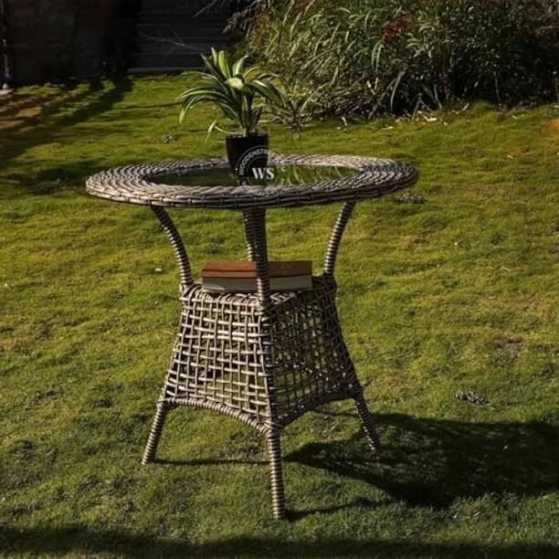 Wooden Street Sienna Round Outdoor Garden Table | Tempered Glass Top | Patio, Balcony Metal Outdoor Table