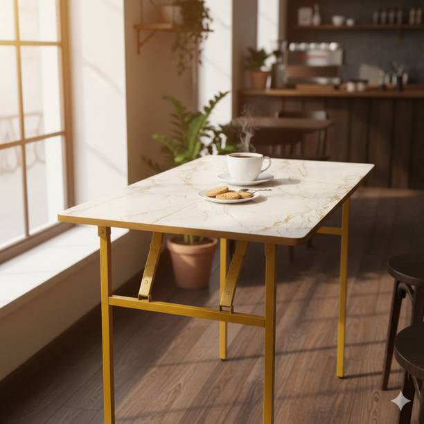 WIFTY Multi-Purpose Foldable & Portable Wooden Laptop Table with Metallic Golden Leg Solid Wood Cafeteria Table