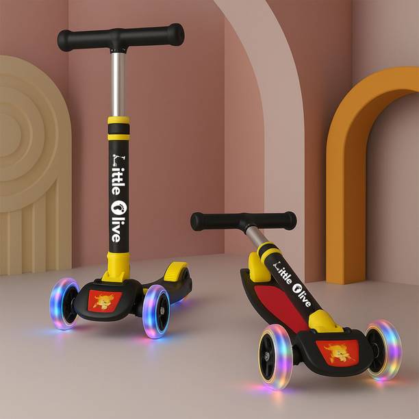 Little Olive Tikes New Adjustable Scooter with LED Lights, Foldable Design, Extra Wide Brakes