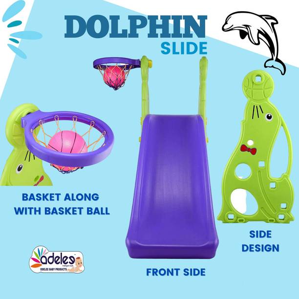 ODELEE Baby Slide - Garden Slide in Dolphin Shape Along with One Basketball for Kids