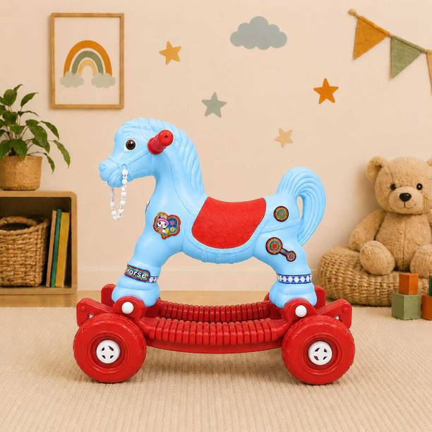 playway Toddler Plastic Rocking Horse with Ride On Wheels | Indoor Outdoor Baby Toy