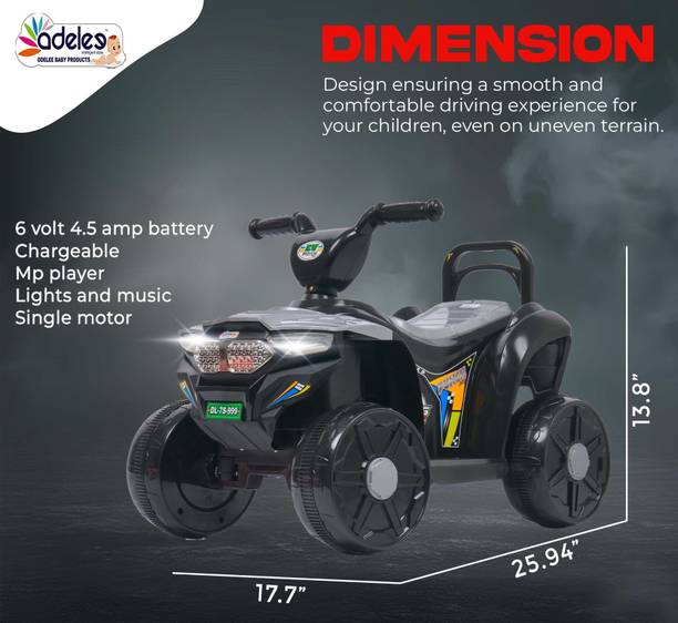 ODELEE Battery Operated Kids Ride on Car with Foot Accelerator & Music Button, Suitable for 3-8 Years Kids Tricycle