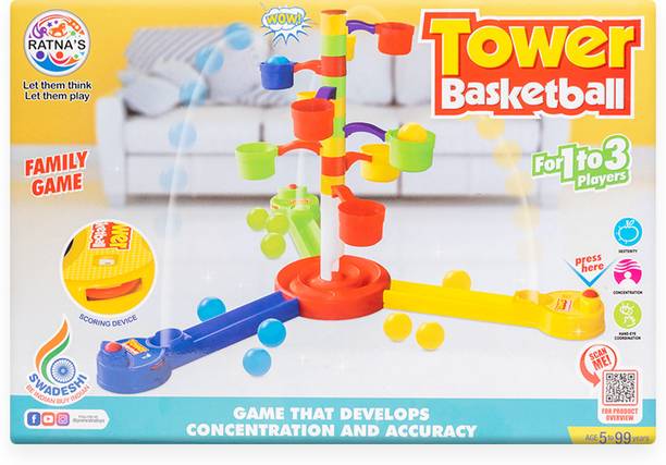 Ratnas Tower Basketball Indoor Family Game for 3 players (Multicolor) (1634)
