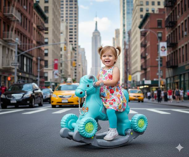 TOYPROFESSOR kids Rock Pony horse with plastic wheel rocker and rider