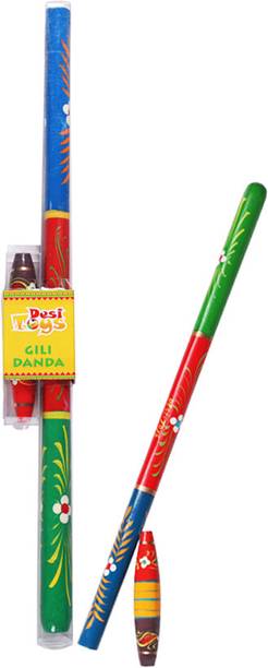 Desi Toys Gilli Danda|Stick & Peg|Traditional Indian Kitti Pul|Gulli Danda|Viti & Dandu