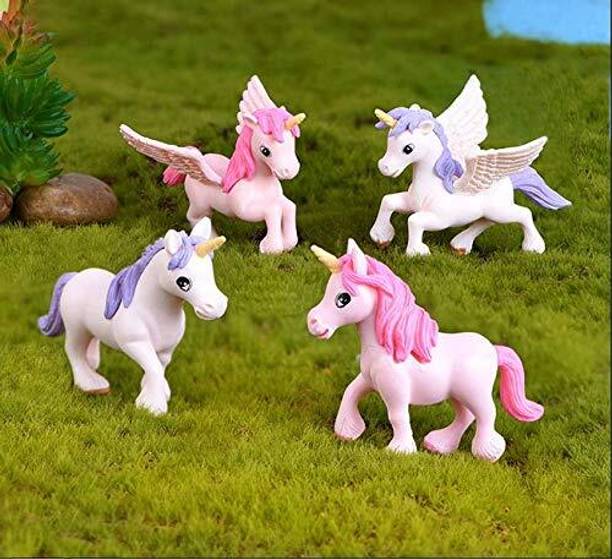 JEMICA 4 Cute Miniatures Garden Decoration Gifts for Kids & Girlfriend (Unicorn)