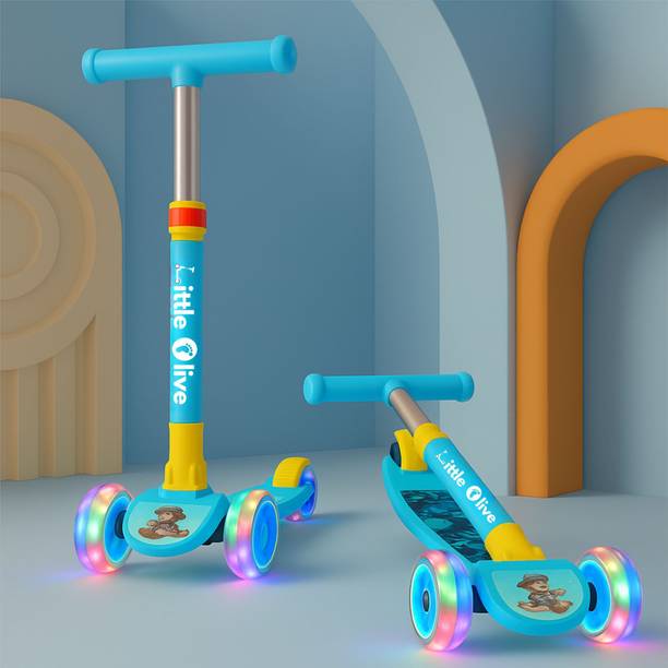 Little Olive Tikes New Adjustable Scooter with LED Lights, Foldable Design, Extra Wide Brakes