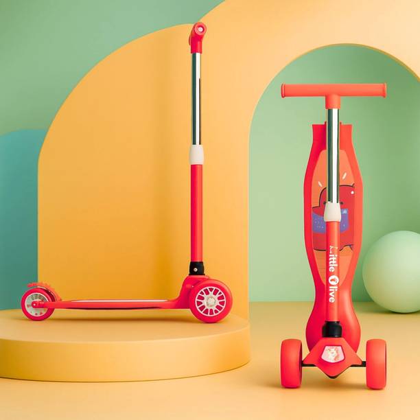 Little Olive Tikes Adjustable Scooter with Wide Brakes for Kids, Lightweight, Foldable