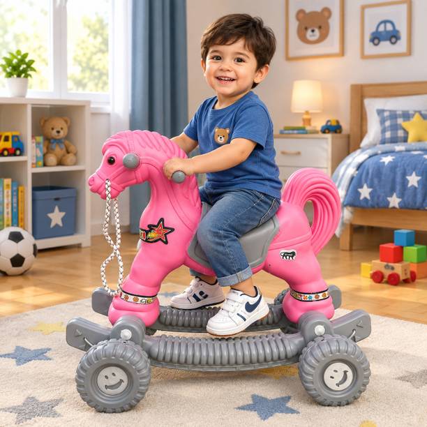 Fuddu 2-in-1 Rocking Horse Ride-On Toy with Rolling Base for Kids | Indoor Play Toy