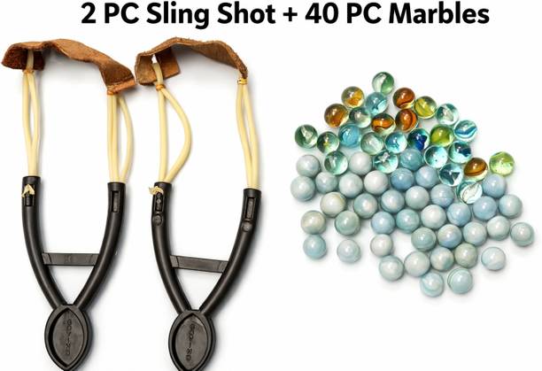 Shiva Collections 2 pc black sling shot and 40 pc marbles for every one