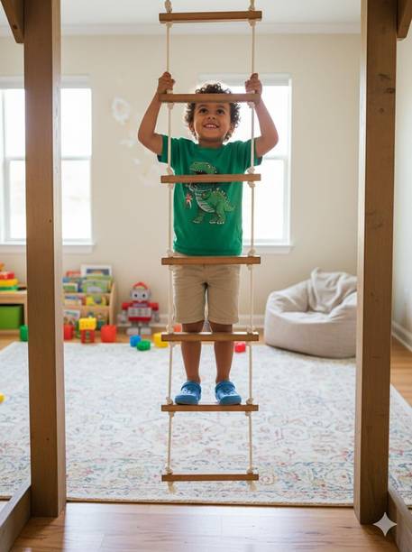 KNOSPERIA EcoRise Handcrafted Wooden Hanging Ladder