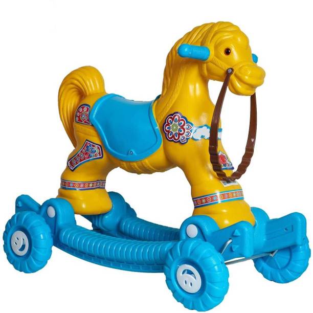 Fuddu 2 in 1 Toy Birthday Gift for Toddlers, Baby Horse Toy Rideons & Wagons-Yellow
