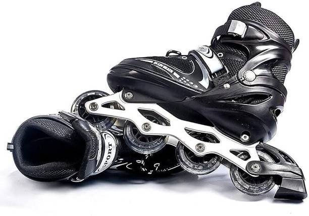 CountryLink New Inline Skating with LED Flashing Wheel Aluminum Body with Size Adjustable In-line Skates - Size 8-11 UK
