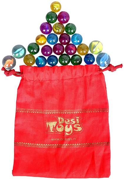 Desi Toys Marble Glass Balls | Goti | Multicolor Kanche | Set Of 28 Marbles
