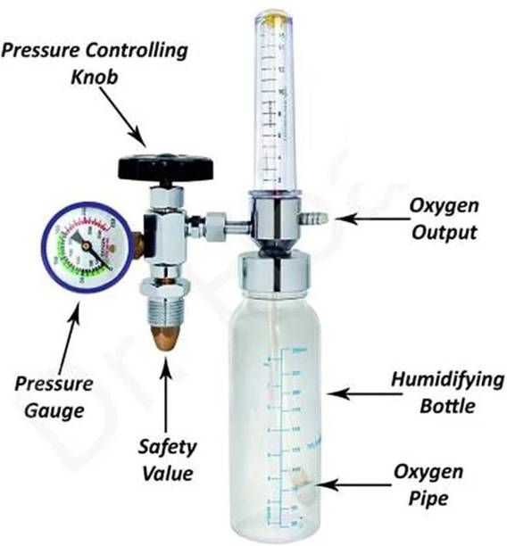 PARAS HEALTHCARE Healthcare Oxygen Flow Meter Adjustment Valve regulator with Humidifier Bottle Wall Mount Oxygen Cylinder Holder