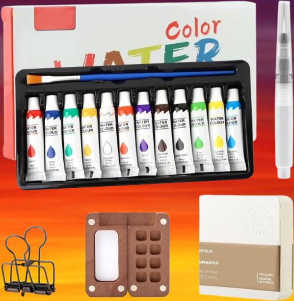 REETSIYA Mini Watercolor Paint Set with Pocket Sketchbook & Water Brush for Artists