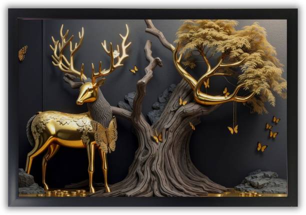 SHASHWAT CREATION Luxury Golden Bloom Wall Art Painting Sponge Block