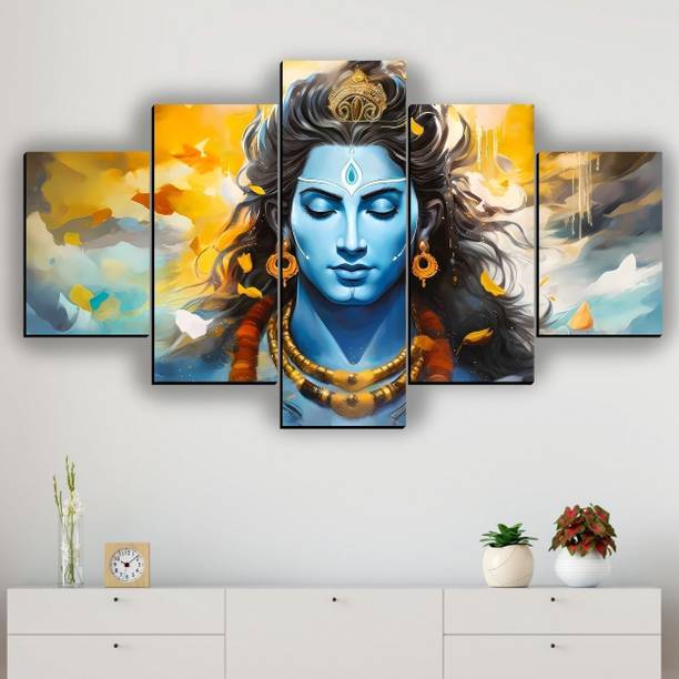 JB Creations Set of 5 Peice Shiv Ji painting canvas for wall Digital Reprint 18 inch x 30 inch Painting