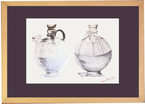 MerajCreatives 01 Organic Surahee Pottery 2 Medium Pencil 8 inch x 12 inch Painting