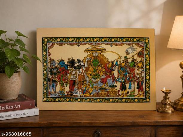 daily bhagavatam Handmade Pattachitra Gaja Lakshmi Traditional Painting Wall Decor NA 16 inch x 22 inch Painting