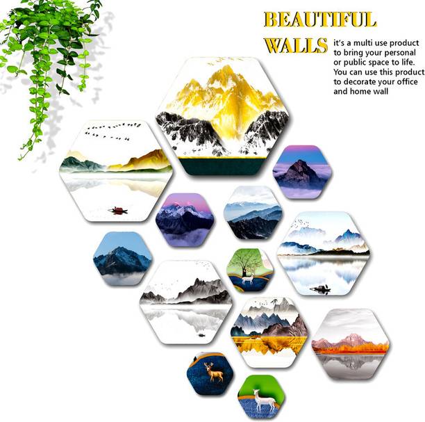 saf 15 cm Hexagon Shape Nature Theme Wall Hanging For Home Decor Self Adhesive Sticker