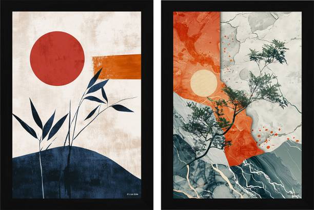 FRIZZY ARTS Sun & Earth – Abstract Nature Wall Art Duo Digital Reprint 13 inch x 10 inch Painting