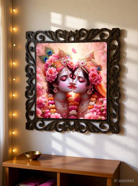 Casa Rica radha krishna photo frame painting wall hanging decoration for home and office 3D Painting 12 inch x 12 inch Painting