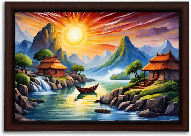 Masstone Beautiful Natural Scenery UV Textured Effect Framed HD Digital Reprint 14 inch x 20 inch Painting