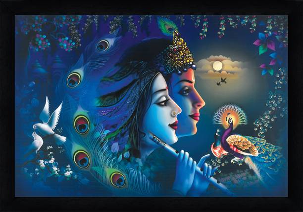 इंडियानारा Radha Krishna Framed Art Print for Room Decor डिजिटल रीप्रिंट 10 inch x 13 inch पेंटिंग