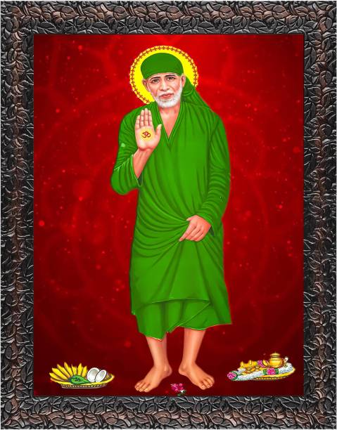 Indianara Sai Baba Painting (4520GBN) -Synthetic Frame, Digital Reprint 13 inch x 10.2 inch Painting