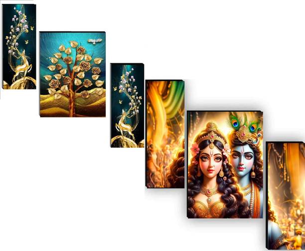SNDArt Set Of 2 Flower Pots With Modern Art Deer Wall Paintings For Living Room Digital Reprint 12 inch x 18 inch Painting