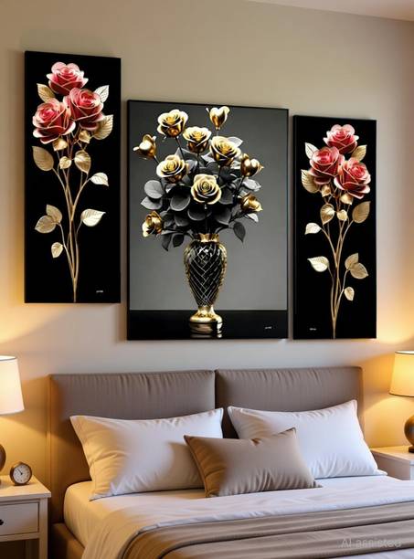 ArtMantra Premium 3-Panel Flower Wall Art Digital Reprint 12 inch x 18 inch Painting