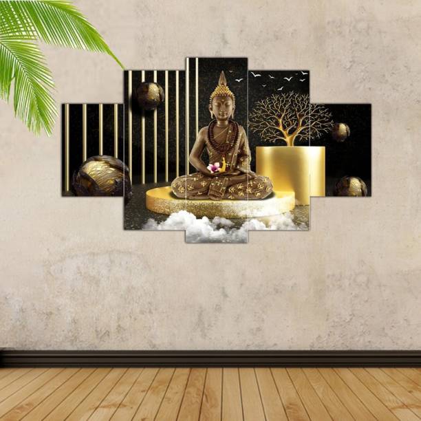 WALLMAX Buddha Home Decorative Set of 5 Piece Digital Reprint 18 inch x 30 inch Painting