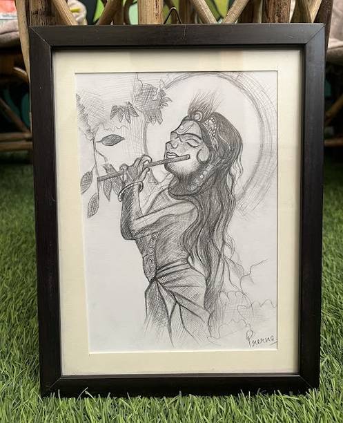 kalaaBar Krishna sketch Pencil 20 inch x 26 inch Painting
