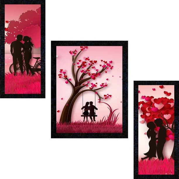 Poster N Frames Love Couple Art Set of 3 with Acrylic Sheet (Glass) painting-0992 Digital Reprint 14 inch x 22 inch Painting