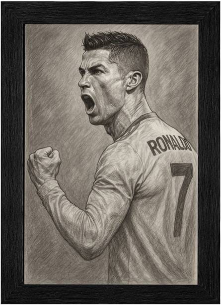 MyDealMitra MyDealMitra Cristiano Ronaldo CR7 Pencil Sketch Photo Frame Digital Reprint 14 inch x 10 inch Painting