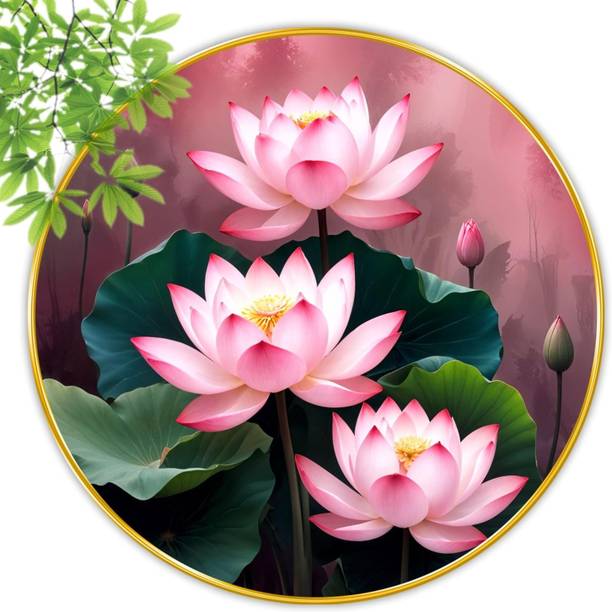 ArtMantra ArtMantra RD-16 Flower Wall Painting with golden frame Round Wall Art Digital Reprint 12 inch x 12 inch Painting
