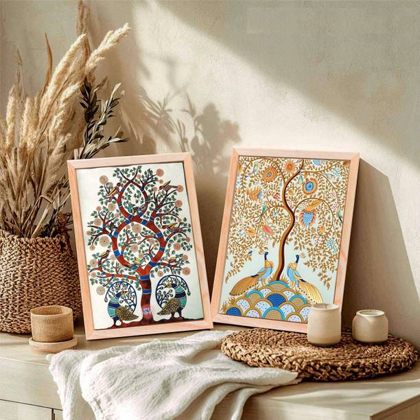 रिदित क्रिएशन Kalamkari Peacock Paintings with Frame for Home Decoration डिजिटल रीप्रिंट 13 inch x 10 inch पेंटिंग
