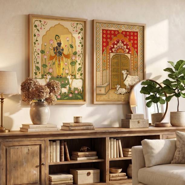 KOTART Traditional Pichwai wall art Painting Big Frame Perfect for Living Room, Bedroom Acrylic 17 inch x 13 inch Painting