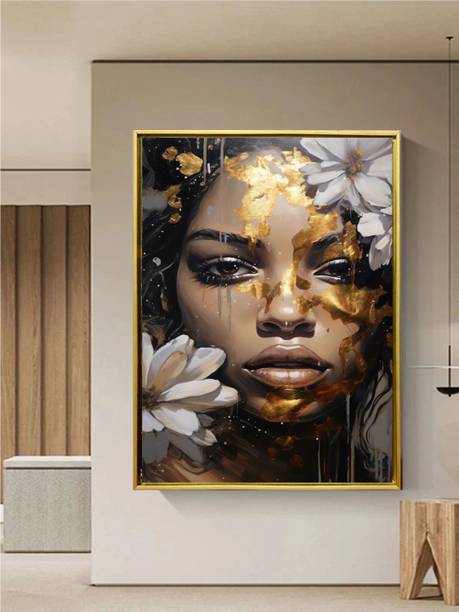 ARTSENSE Artsense Abstract Gold Face Wall Painting | Modern Framed Wall Art Canvas 30 inch x 20 inch Painting