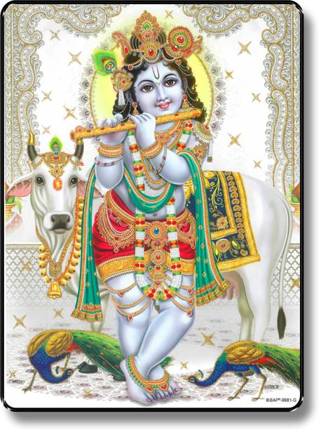 SAF PRINT paintings Kanha ji religious painting Black Slim Frame wall decoration items